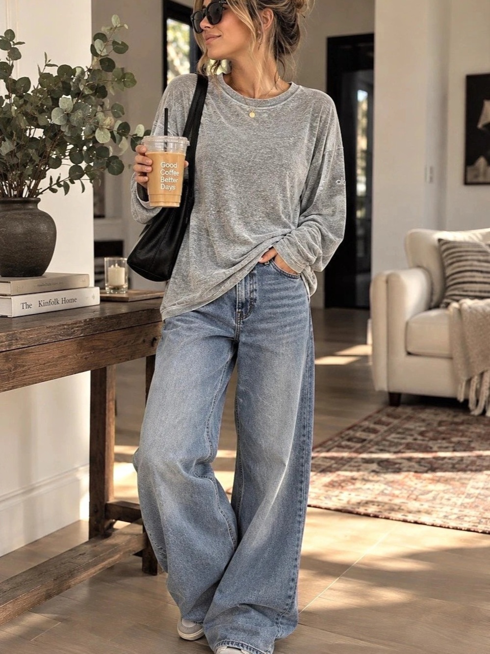 alo yoga Soho Pullover Long Sleeve Top Gray Medium